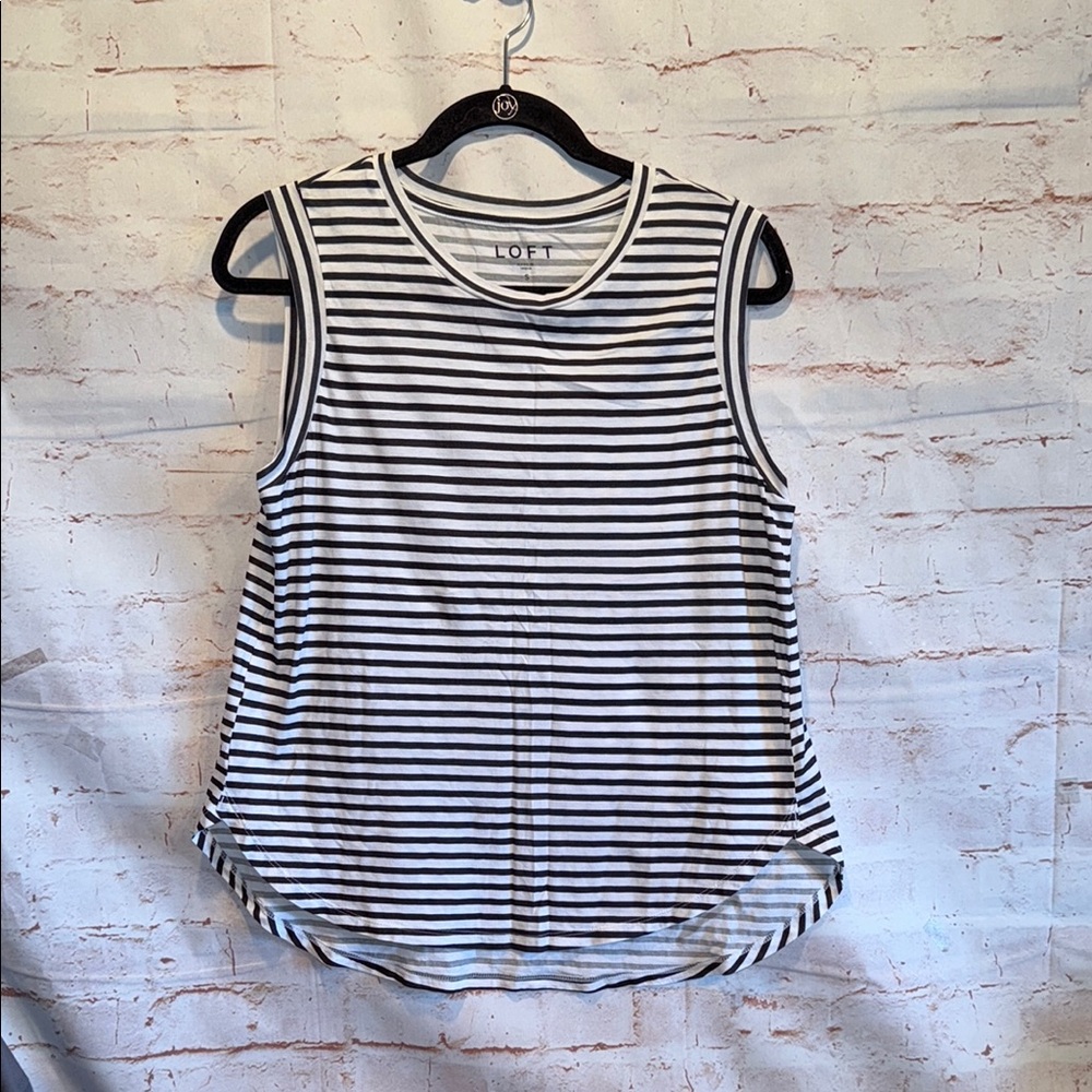 LOFT Shirt Womens Small Black White Striped Tank Top Basic Casual Essential
